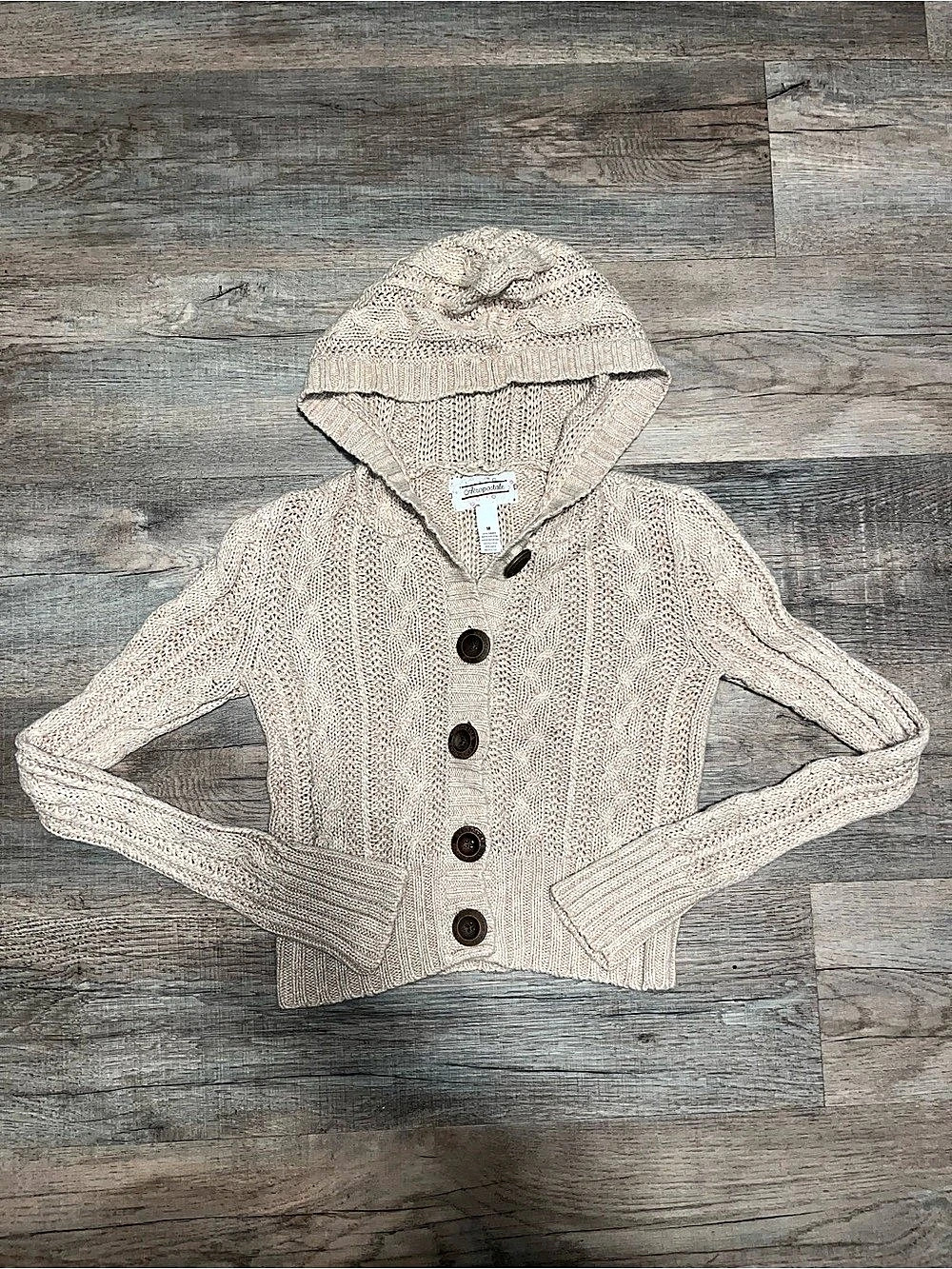 Aeropostale Y2K Hooded Button-Front Cable Cardigan size Medium